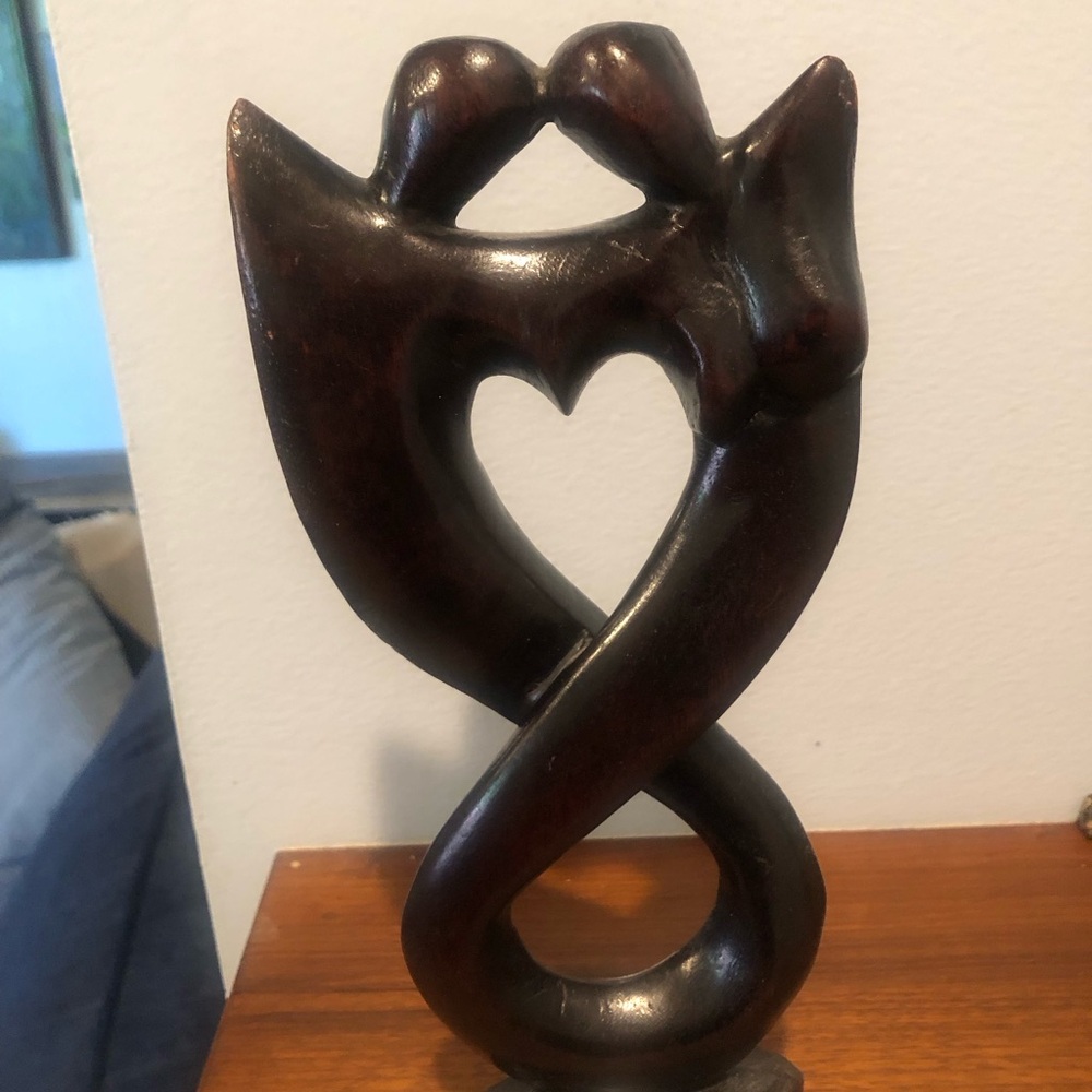 Handcarved West Africa Wooden Love Sculptural Art  9 1/2 inches tall